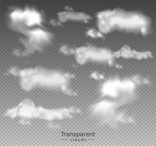 云设置集合向量现实。透明的背景。横幅模板
