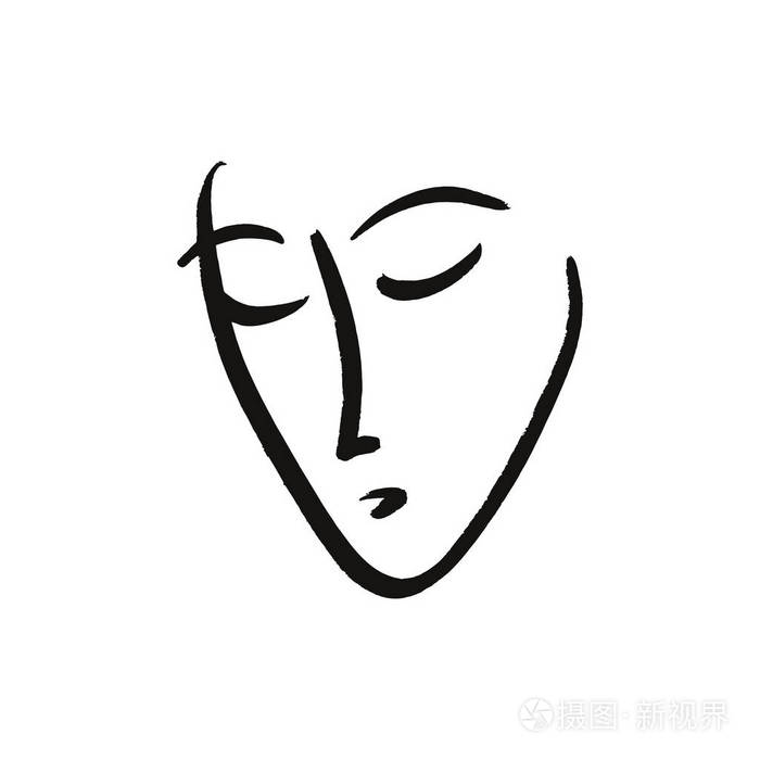 矢量简单手绘黑白潮流线条肖像艺术. 服装,纺织品和其他单色印刷品.