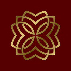 四瓣丛的神圣几何符号。 金色曼陀罗标志。