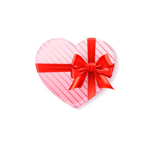 矢量插图的心脏礼品盒与弓隔离在白色。 情人节元素婚礼浪漫设计