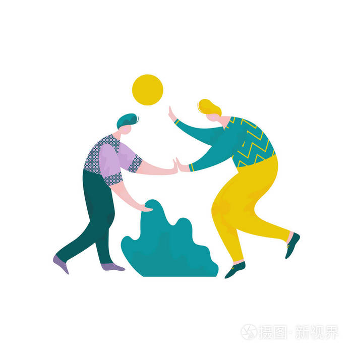 插画 两个胖男人给对方五个, 有乐趣的男性角色, 人与人之间的互动