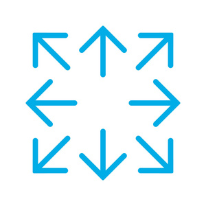 蓝色简单箭头在88个不同的方向. 矢量插图eps10.照片