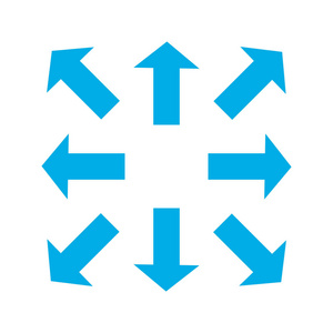 蓝色薄箭头在8/8个不同的方向. 矢量插图eps10.照片