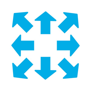 蓝色厚箭头在8/8个不同的方向. 矢量插图eps10.照片