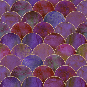 美人鱼鱼鳞波日本豪华无缝图案 水彩画手画深紫色蓝色背景与银线 水彩鳞片形状的纹理 用于纺织壁纸 包装的打印 照片 正版商用图片18dubu 摄图新视界
