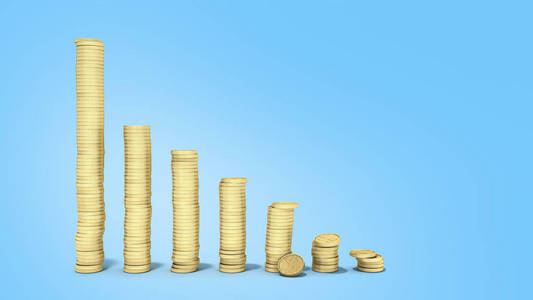 经济增长概念硬币从小到大的3D渲染蓝色