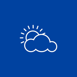 轮廓天气图标。 蓝色背景上的云和太阳。 矢量插图eps10。
