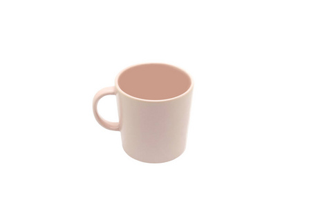 粉红色陶瓷杯，手柄隔离白色背景