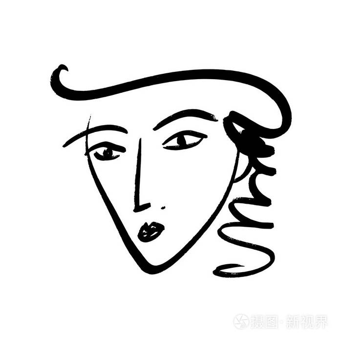 矢量简手画黑白潮流线条画像艺术.单色印花,用于衣服,纺织品等.