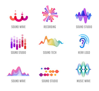 声波音乐制作徽标和符号收藏设计图标