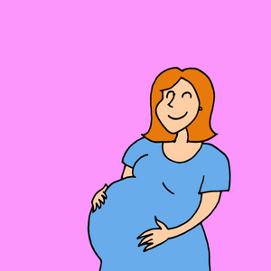 怀孕时微笑的女人的同情插图