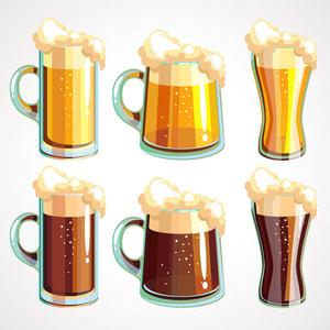 啤酒杯和啤酒杯子图标集。矢量设计元素