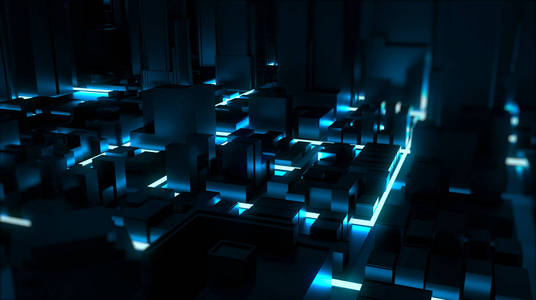 霓虹灯发光的城市渲染。 三维渲染。