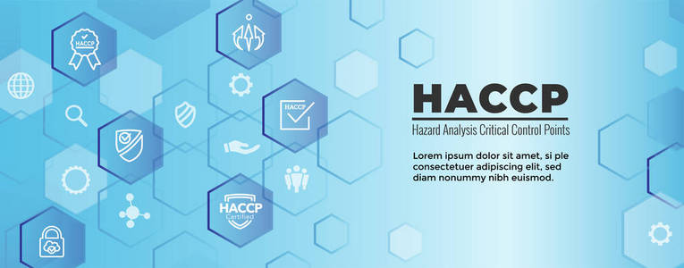 HACCP危害分析关键控制点图标设置和网页标题横幅与奖励或检查标记