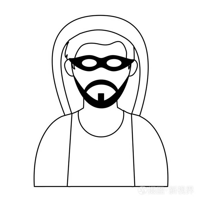 男人的脸与面具和胡子头黑色和白色插画-正版商用图片186gz8-摄图新