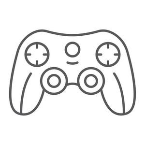 游戏控制器细线图标, 游戏和游戏, 操纵杆符号, 矢量图形, 在白色背景的线性图案