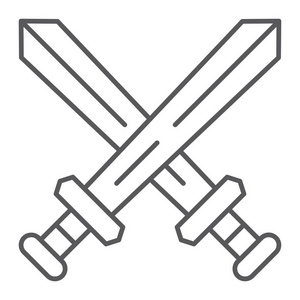 交叉象形图战斗细线图标, 游戏和游戏, 交叉剑符号, 矢量图形, 在白色