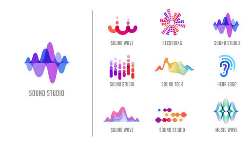 声波音乐制作徽标和符号收藏设计图标