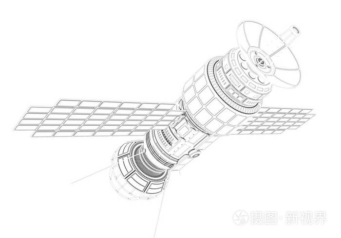 白色背景下scifi未来卫星的三维插图