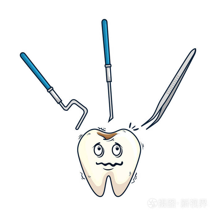 漫画牙与牙医工具 kawaii 字符