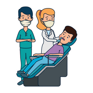 夫妇牙医与病人在程序矢量插图设计