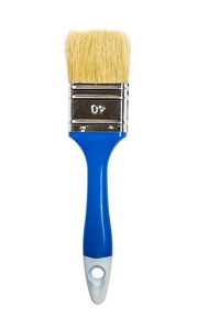 白色背景上的蓝色木质画笔，孤立