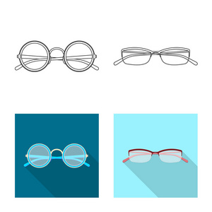 眼镜和框架符号的矢量设计。眼镜的收集和辅助股票向量例证