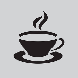 咖啡杯和茶托图标。 咖啡厅或餐厅的热茶饮料象征。 矢量插图