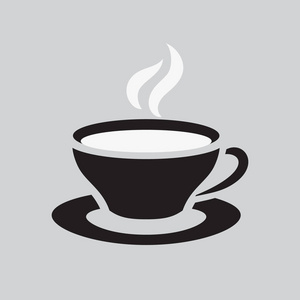 咖啡杯和茶托图标。 咖啡厅或餐厅的热茶饮料象征。 矢量插图