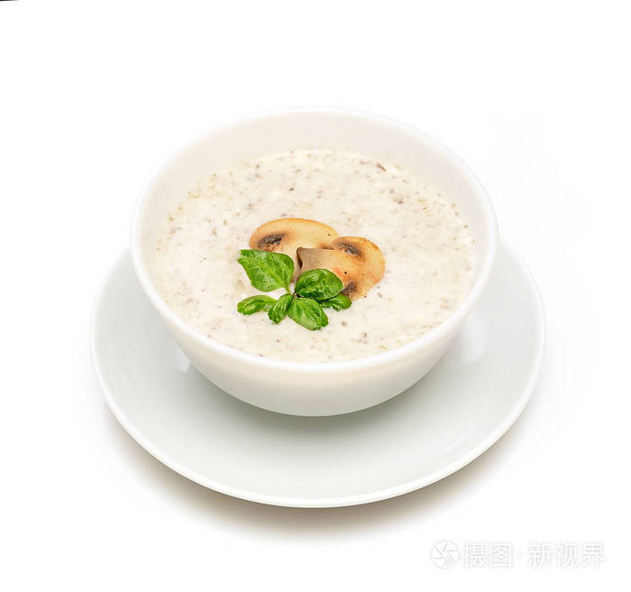 美味的蘑菇奶油汤白碗
