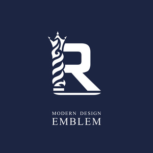大写字母r.优雅的皇家风格. 最小的艺术设计. 优雅的标志与波浪元素.