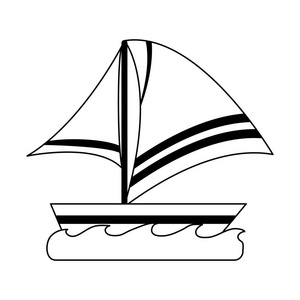 海上的帆船标志在黑色和白色