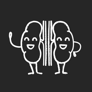 微笑人类肾脏表情符号粉笔图标.健康的尿路.泌尿系统健康.