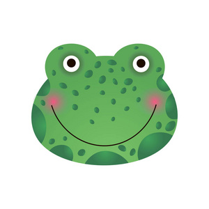 可爱的微笑的青蛙脸, 婴儿动物头向量插图