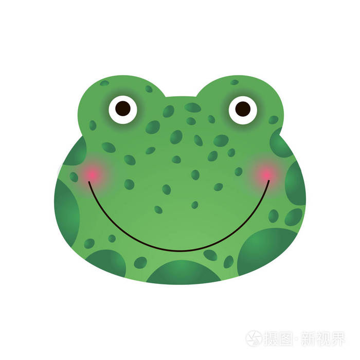 可爱的微笑的青蛙脸婴儿动物头向量插图