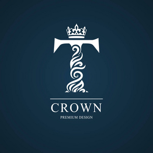 优雅的字母t.优雅的皇家风格. 书法美丽的标志.