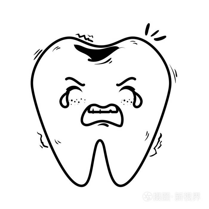 漫画牙齿悲伤的卡瓦伊字符