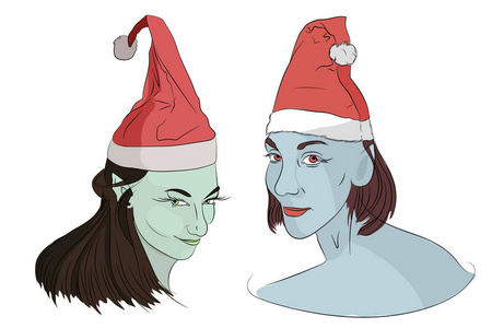 s caps on his head. evil christmas blue skin. . Vector illustrat