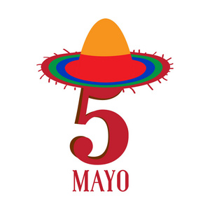带有传统墨西哥帽子的文字。ccco de mayo