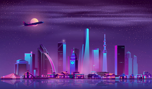 现代都市夜景卡通载体图片