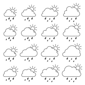 白色背景下有雨滴的太阳云