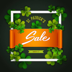 s day, realistic green shamrock leaves, vector illustration