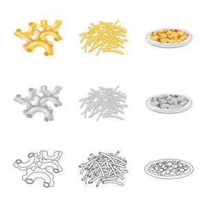 面食和碳水化合物标志的矢量设计。收集面食和通心粉矢量图标的股票