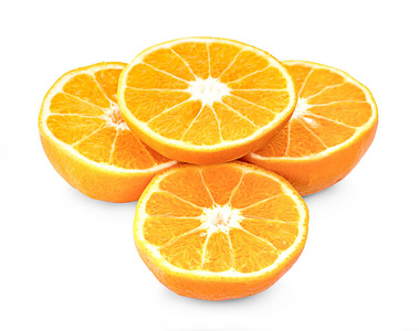 橘子水果。 奥朗切片分离在白色上。 有剪裁路径。