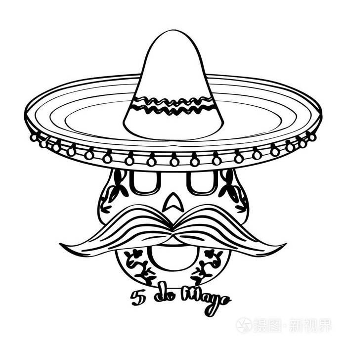 摄图新视界>插画>一个快乐的墨西哥头骨素描.ccco de mayo.