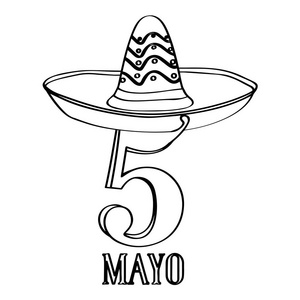 带有墨西哥帽子的文字。ccco de mayo