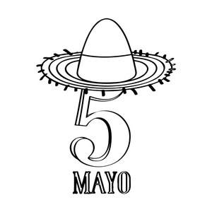 带有墨西哥帽子的文字。ccco de mayo