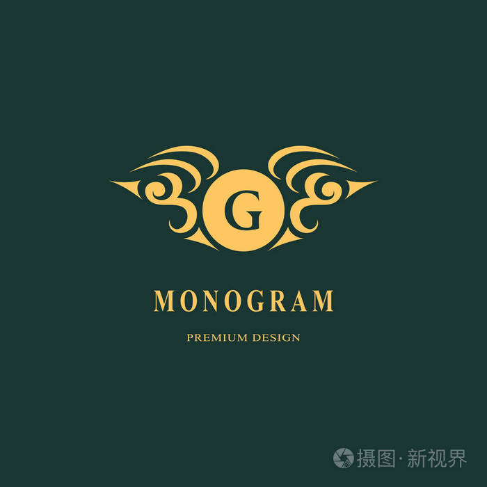 优雅的徽章. 艺术标志设计. 字母g.优雅的模板.
