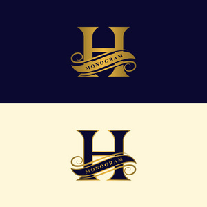 金色字母h.书法美丽的标志与磁带标签.优雅的风格.