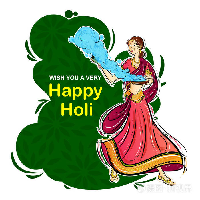 印度人演奏印度音乐节颜色快乐霍利背景插画-正版商用图片1876zc-摄图